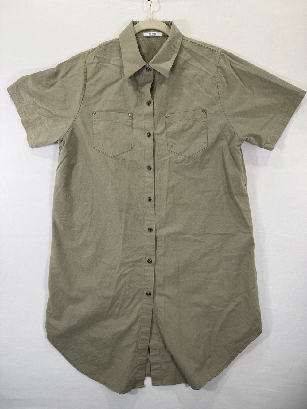 POWDER - Made in Korea. Casual Short-Sleeve Shirt Dress in Olive Green